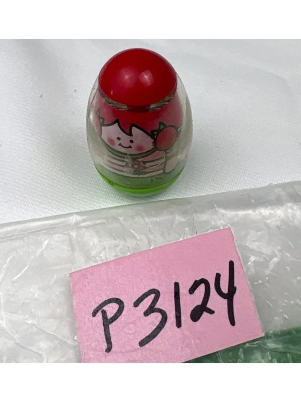 1973 Hasbro Girl Weeble Toy Red Green Colors Adorable Tumbles But Stays Upright